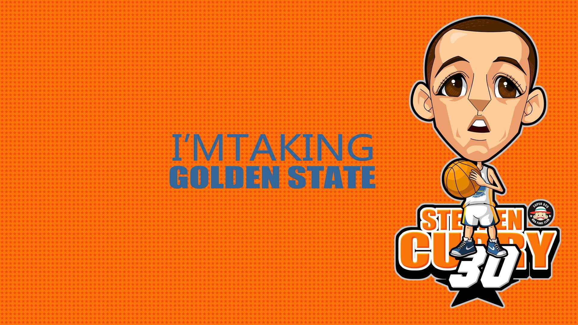 Stephen Curry, Caricatura, I'm Taking Golden State, Sfondo arancione, wallpaper 1920x1080