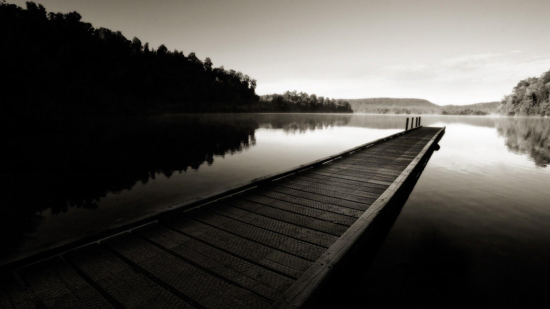 Pontile, Lago, Seppia, Calma, Full HD, sfondo per PC e portatile