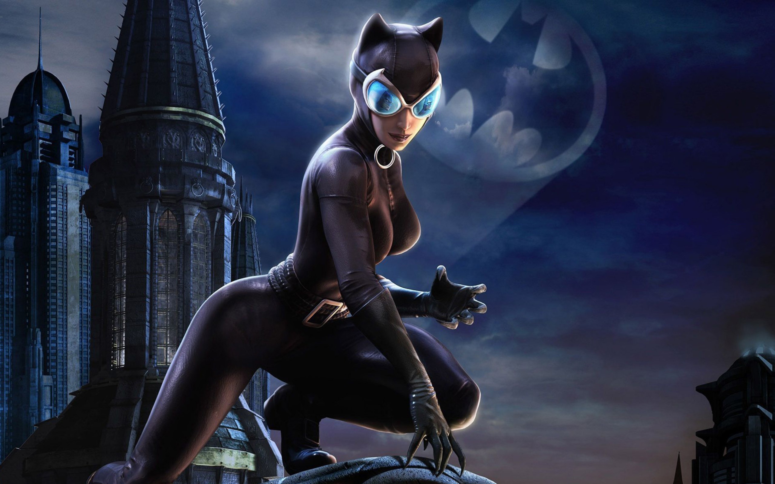Catwoman, Gotham City, Bat-segnale, Notte, 2K 1600p, sfondo desktop
