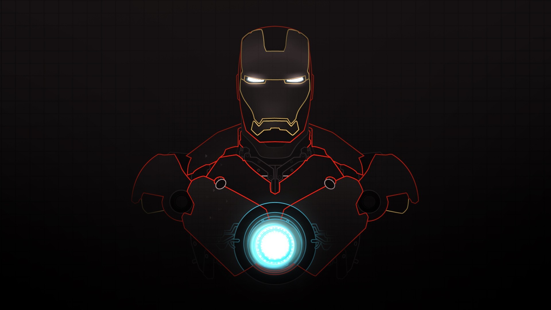 Iron Man, Line art, Reattore Arc, Sfondo nero, Full HD, wallpaper per computer