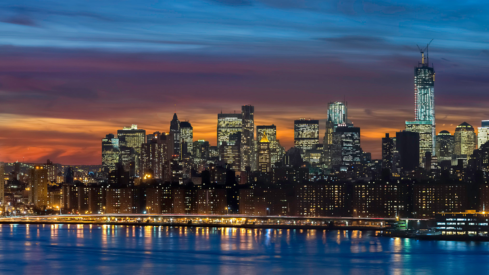 One World Trade Center, Lower Manhattan, New York, Notte, Full HD 1080p, sfondo desktop