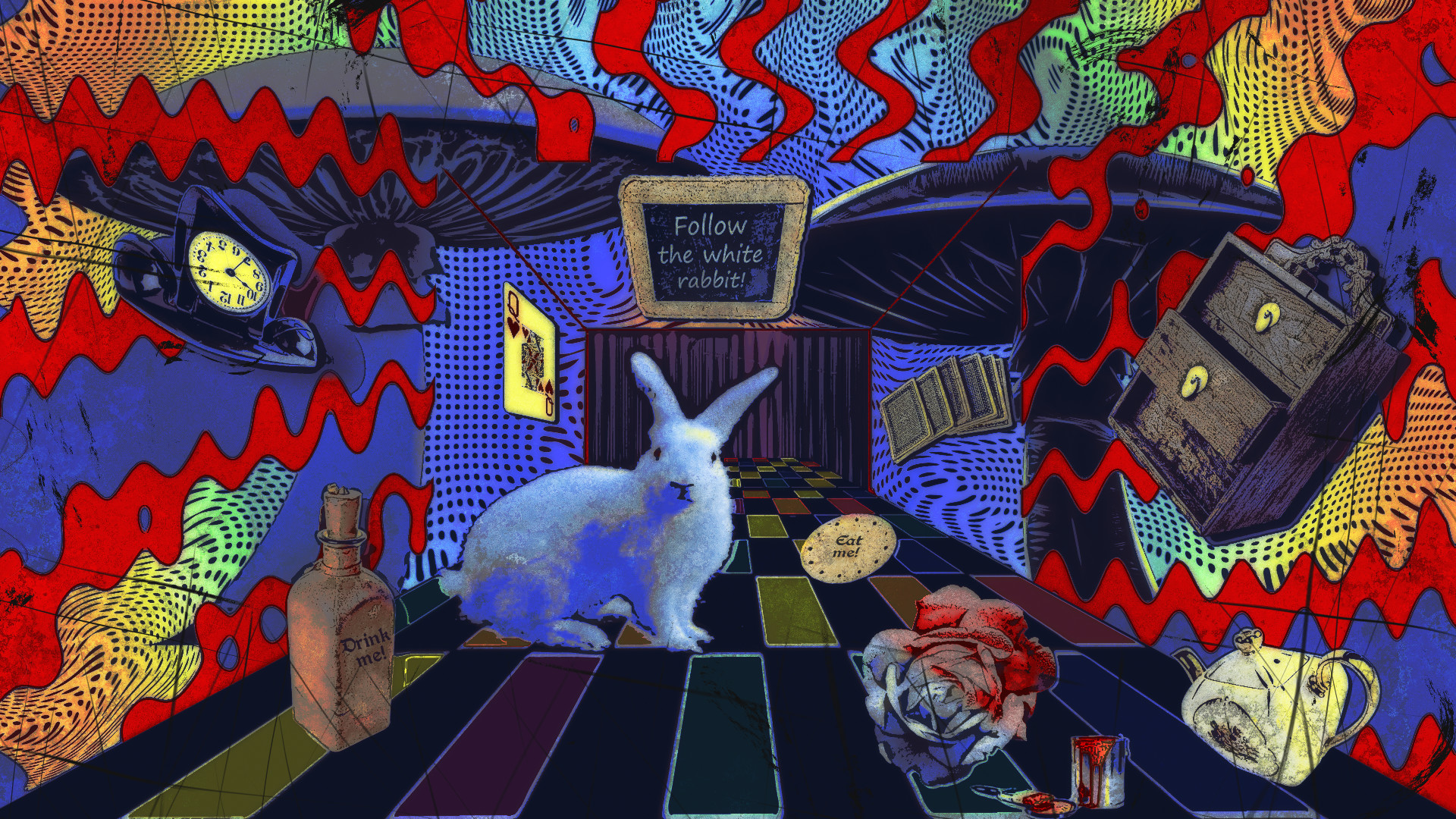 Alice nel Paese delle Meraviglie, Bianconiglio, Arte psichedelica, Follow the white rabbit, immagine di sfondo