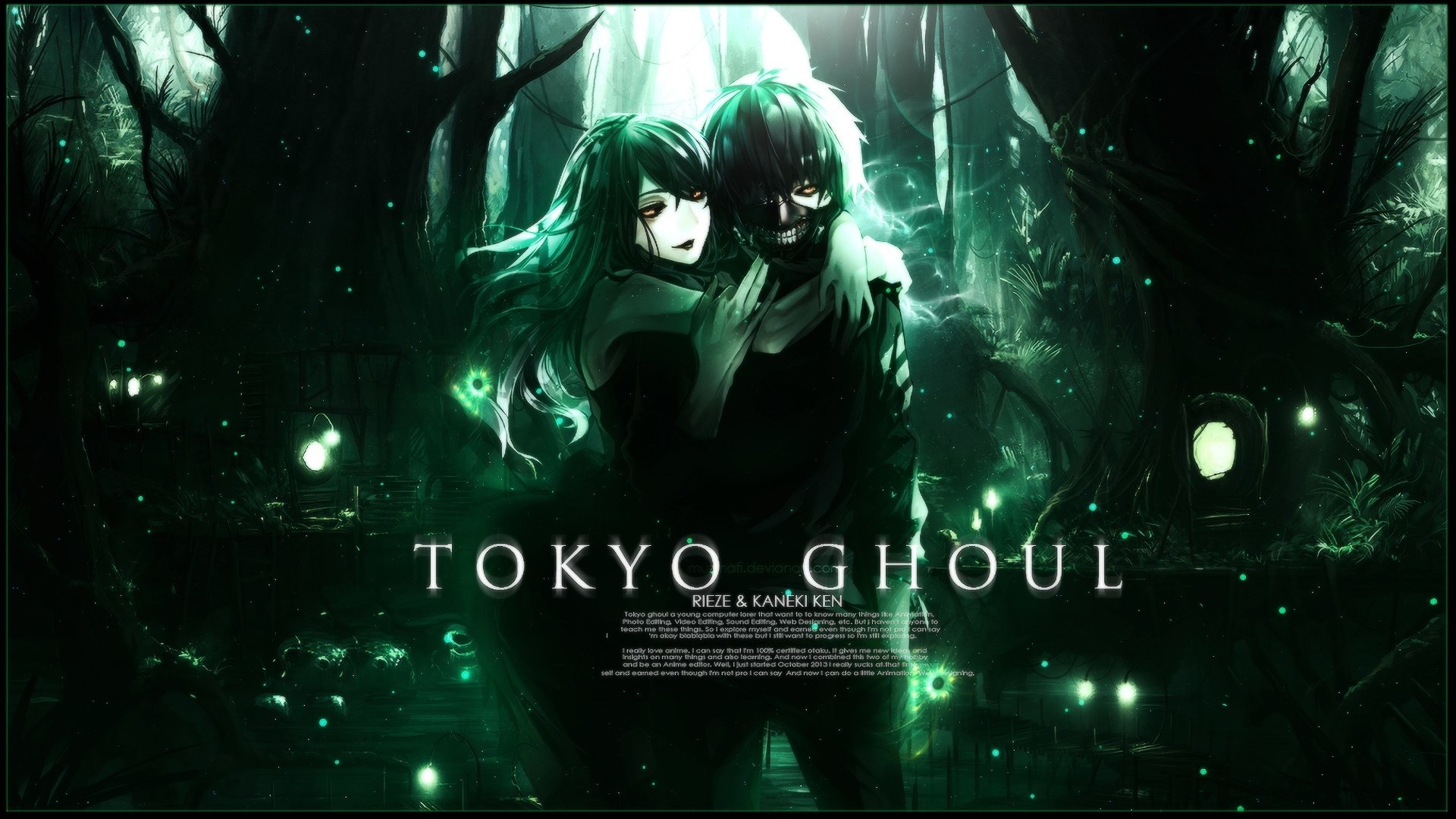 Ken Kaneki, Rize Kamishiro, Tokyo Ghoul, Foresta, Verde, Full HD, sfondo per PC