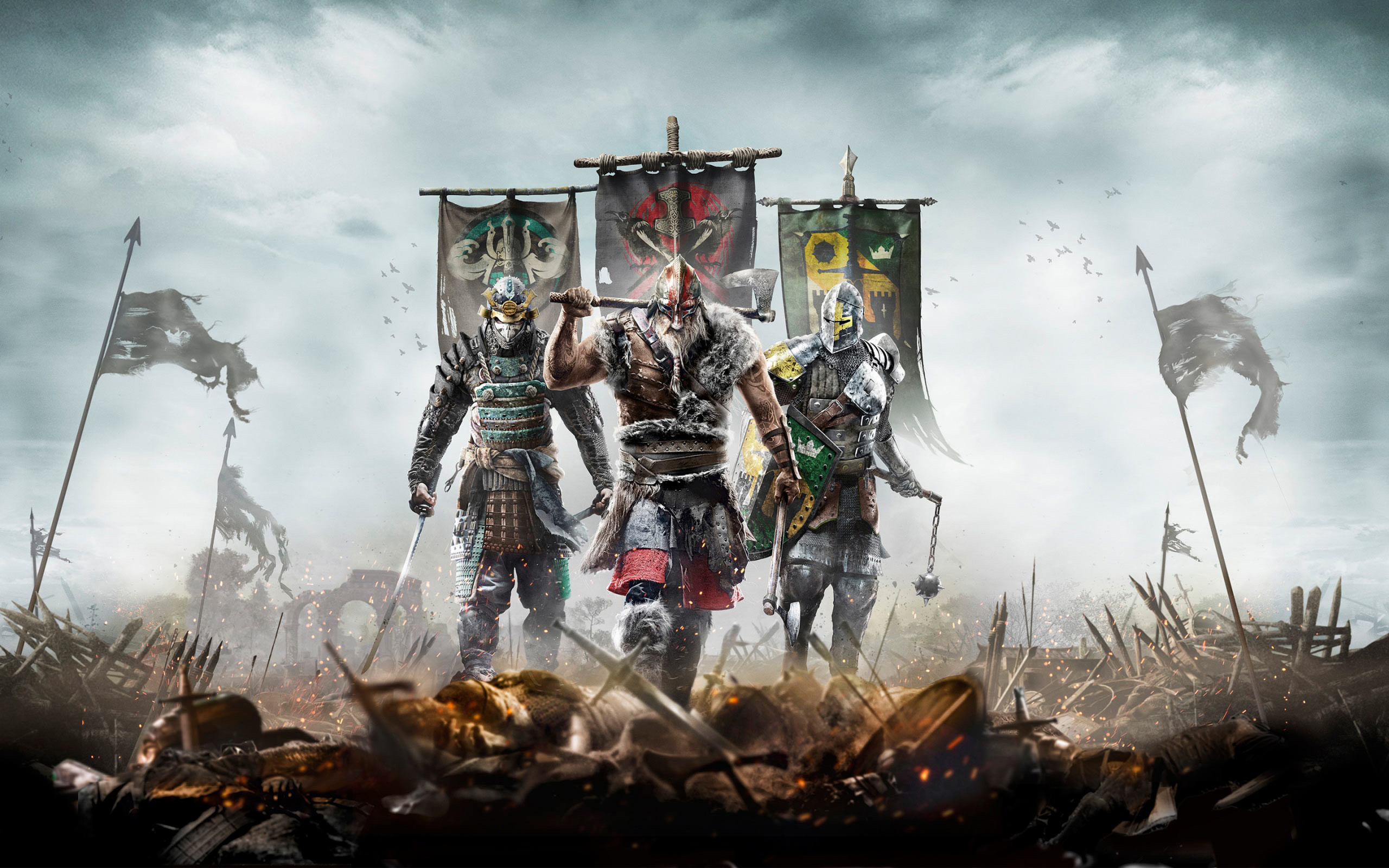 For Honor, Cavaliere, Vichingo, Samurai, Stendardi, 2K, sfondo per portatile