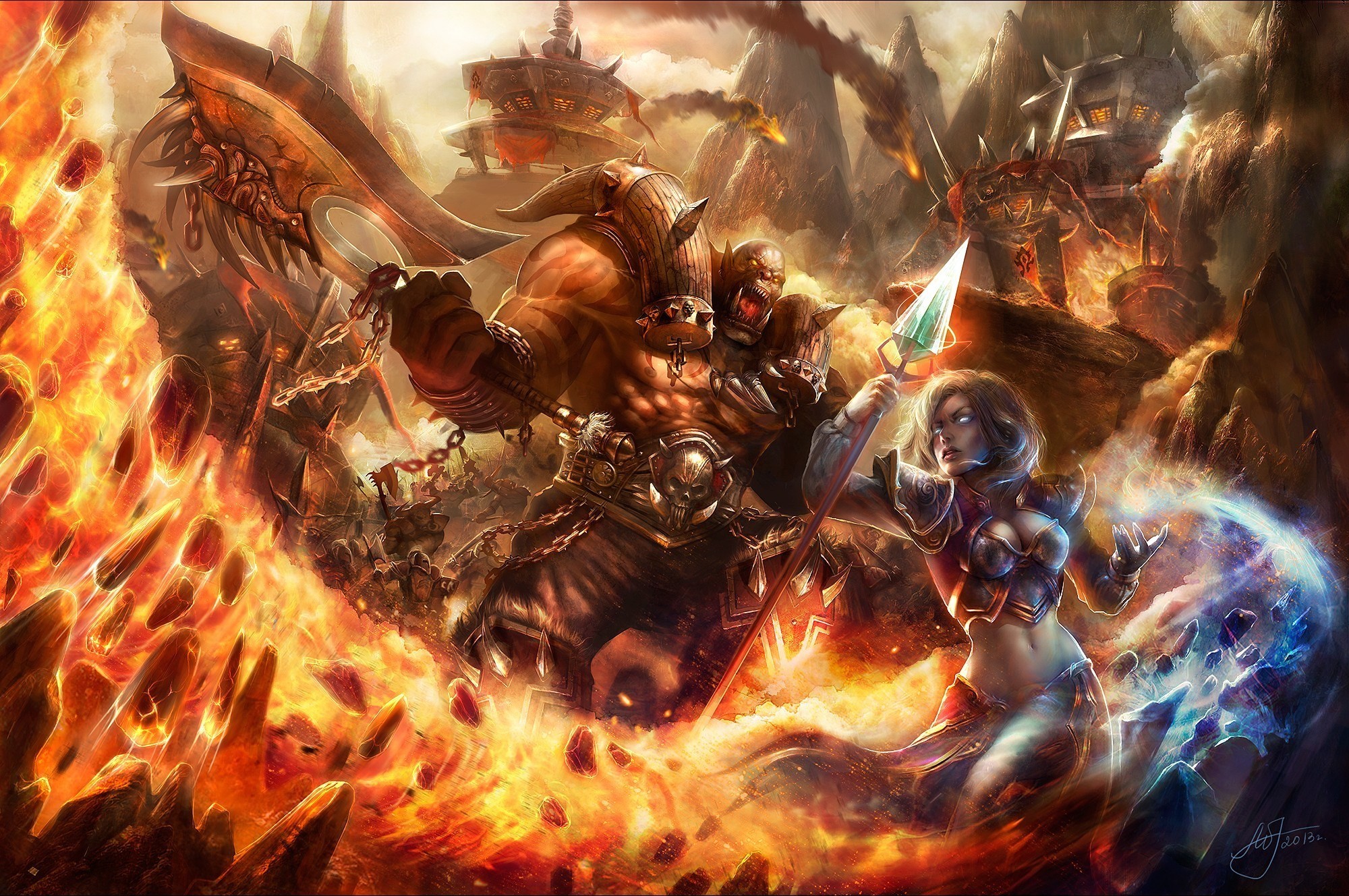 World of Warcraft, Orco, Battaglia, Fuoco, Ghiaccio, Full HD, sfondo per portatile