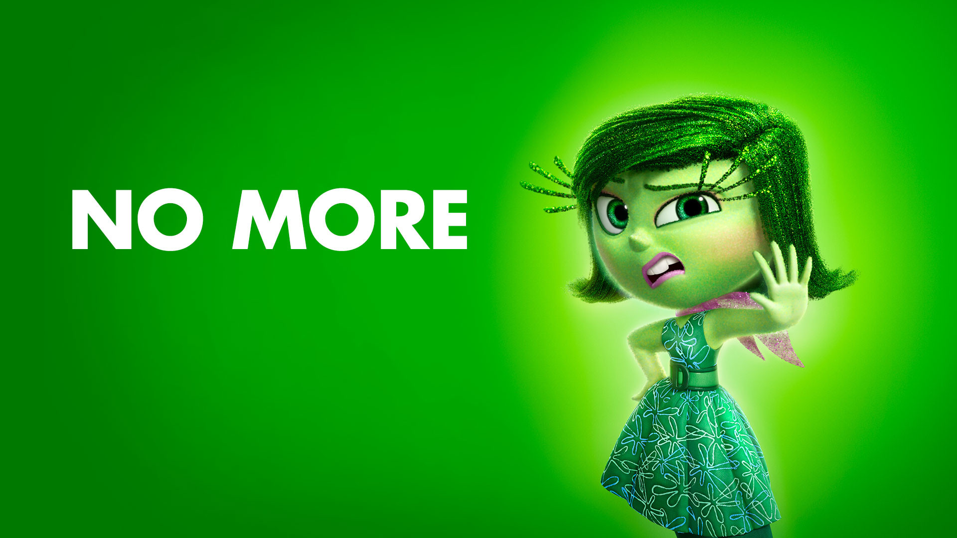 Disgusto, Inside Out, No More, Sfondo verde, Pixar, Full HD, wallpaper per computer