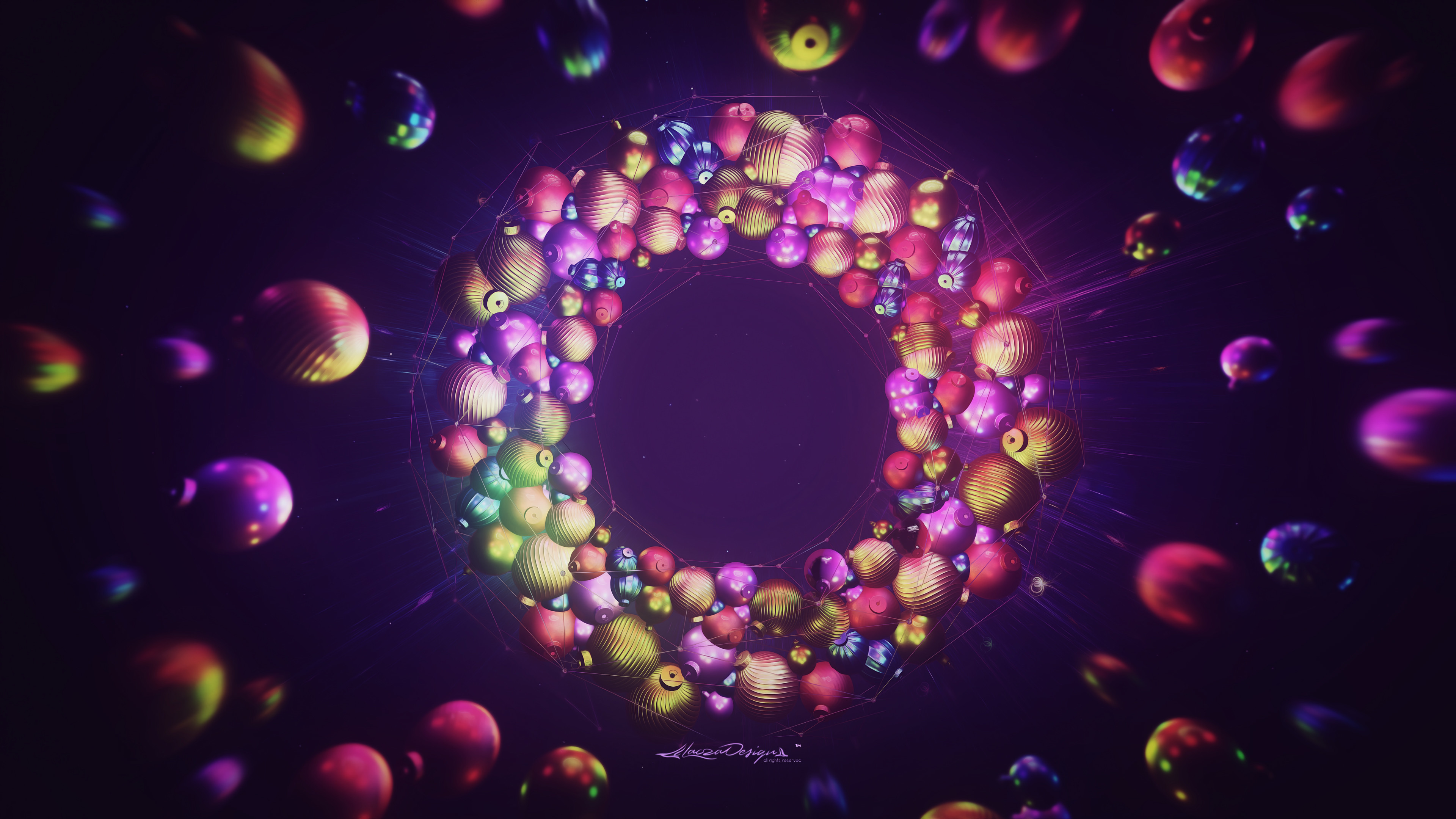 Ghirlanda di palline, Viola, Arte digitale, 3840x2160, immagine di sfondo