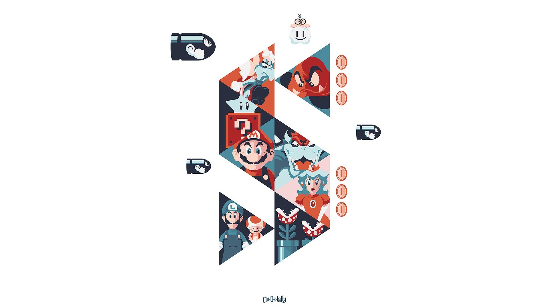 Super Mario, Mario, Pallottolo Bill, Arte geometrica, Full HD 1080p, sfondo desktop