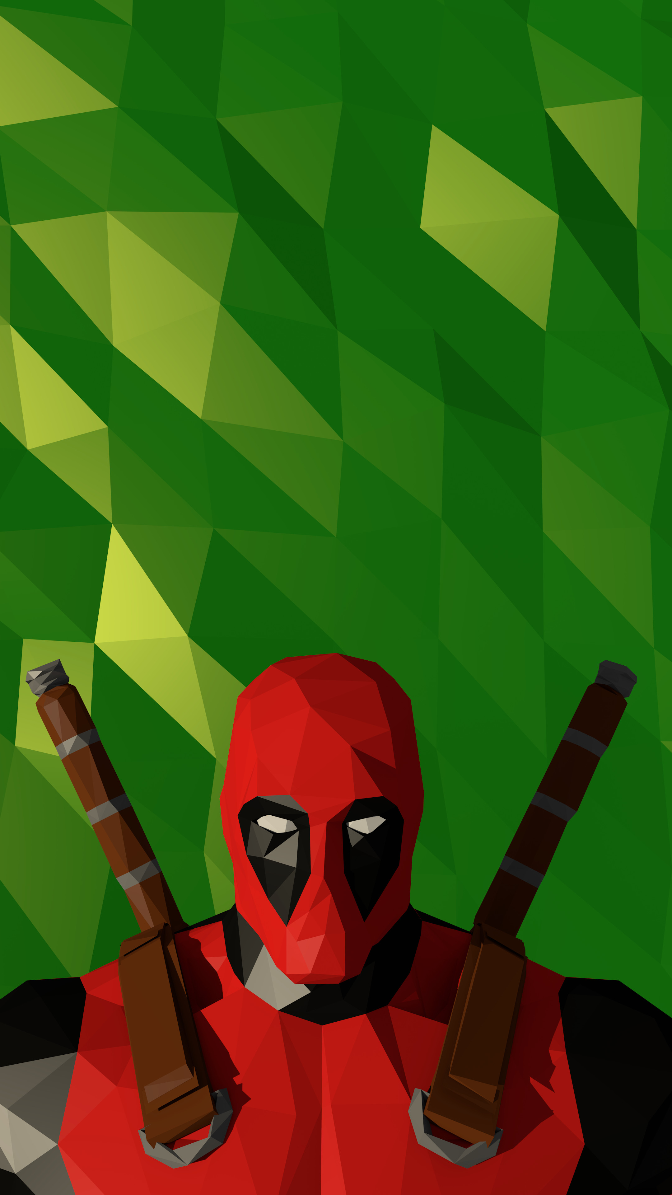Deadpool, Marvel, Low poly, Verde, QHD+, sfondo Android
