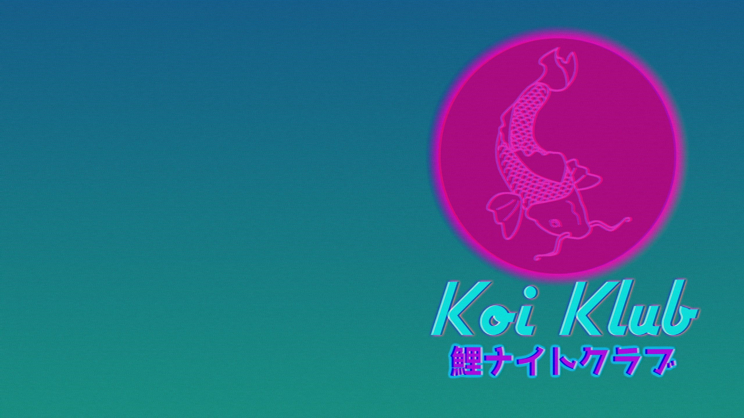 Vaporwave, Koi Klub, Carpa koi, Neon, Teal, 2560x1440, sfondo per PC