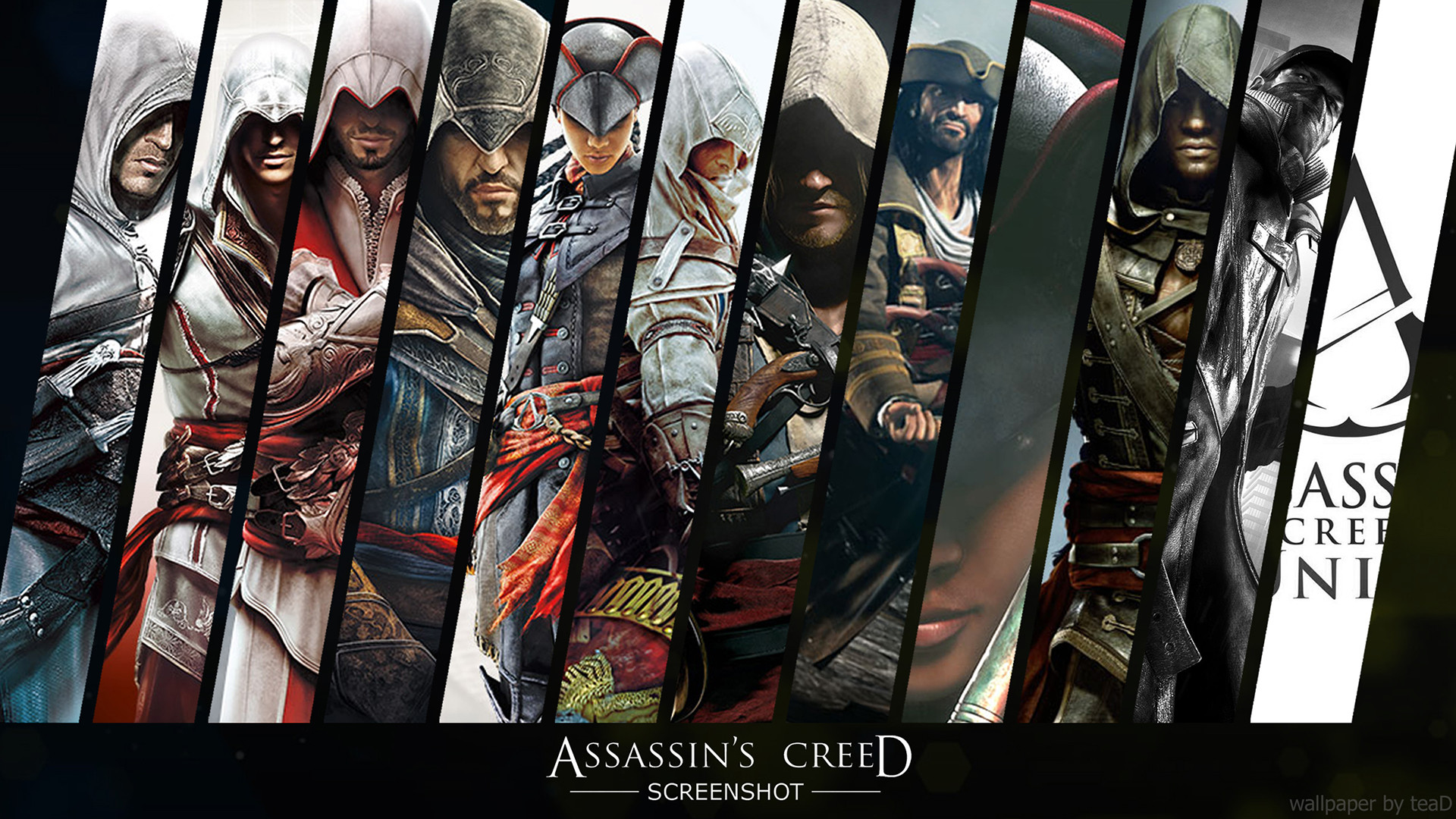 Assassin's Creed, Assassini, Collage, Ezio Auditore, Altaïr, Strisce, sfondo desktop 1920x1080