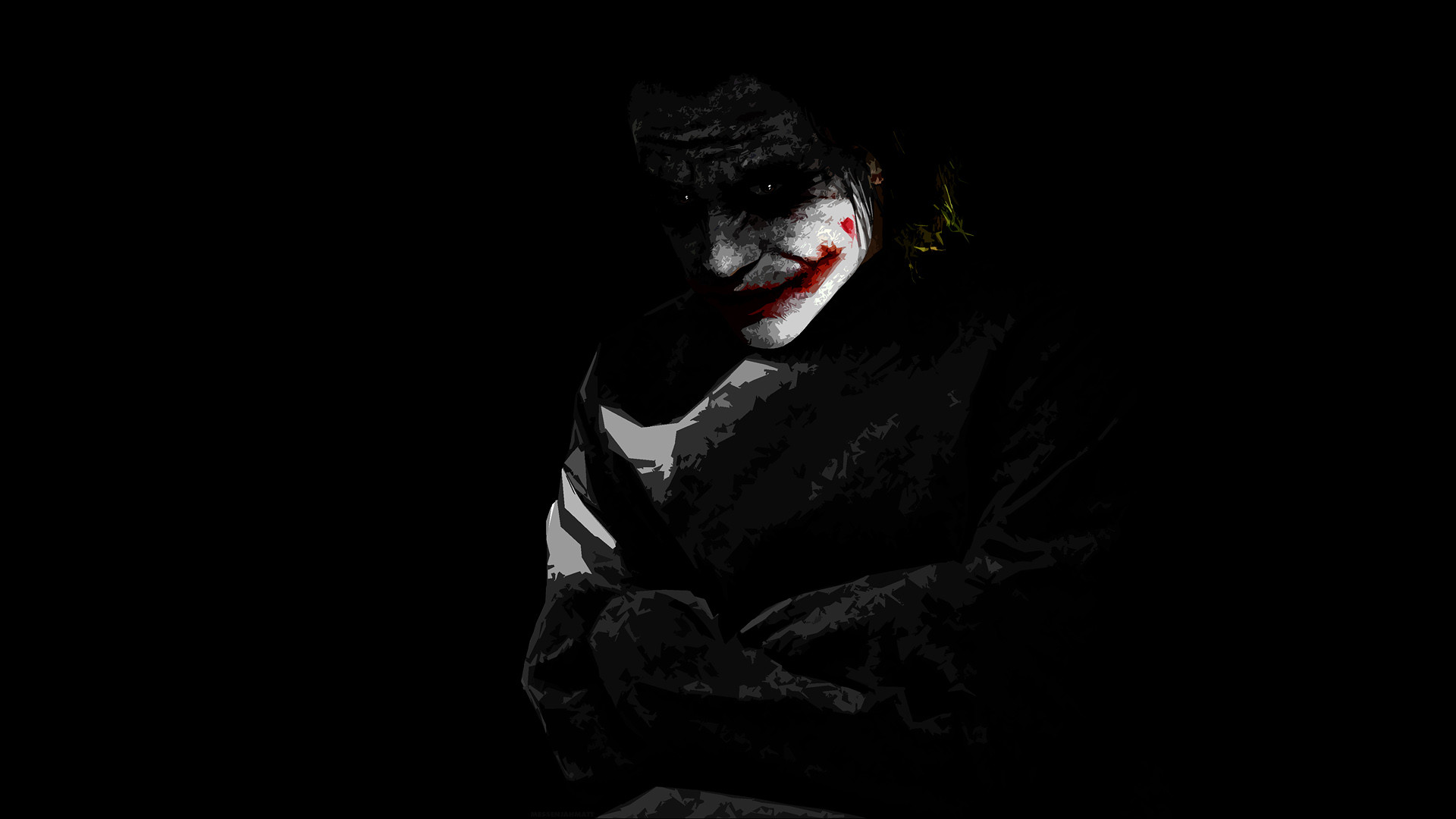 Joker, Heath Ledger, Il cavaliere oscuro, Ombra, Sfondo nero, Full HD, wallpaper desktop