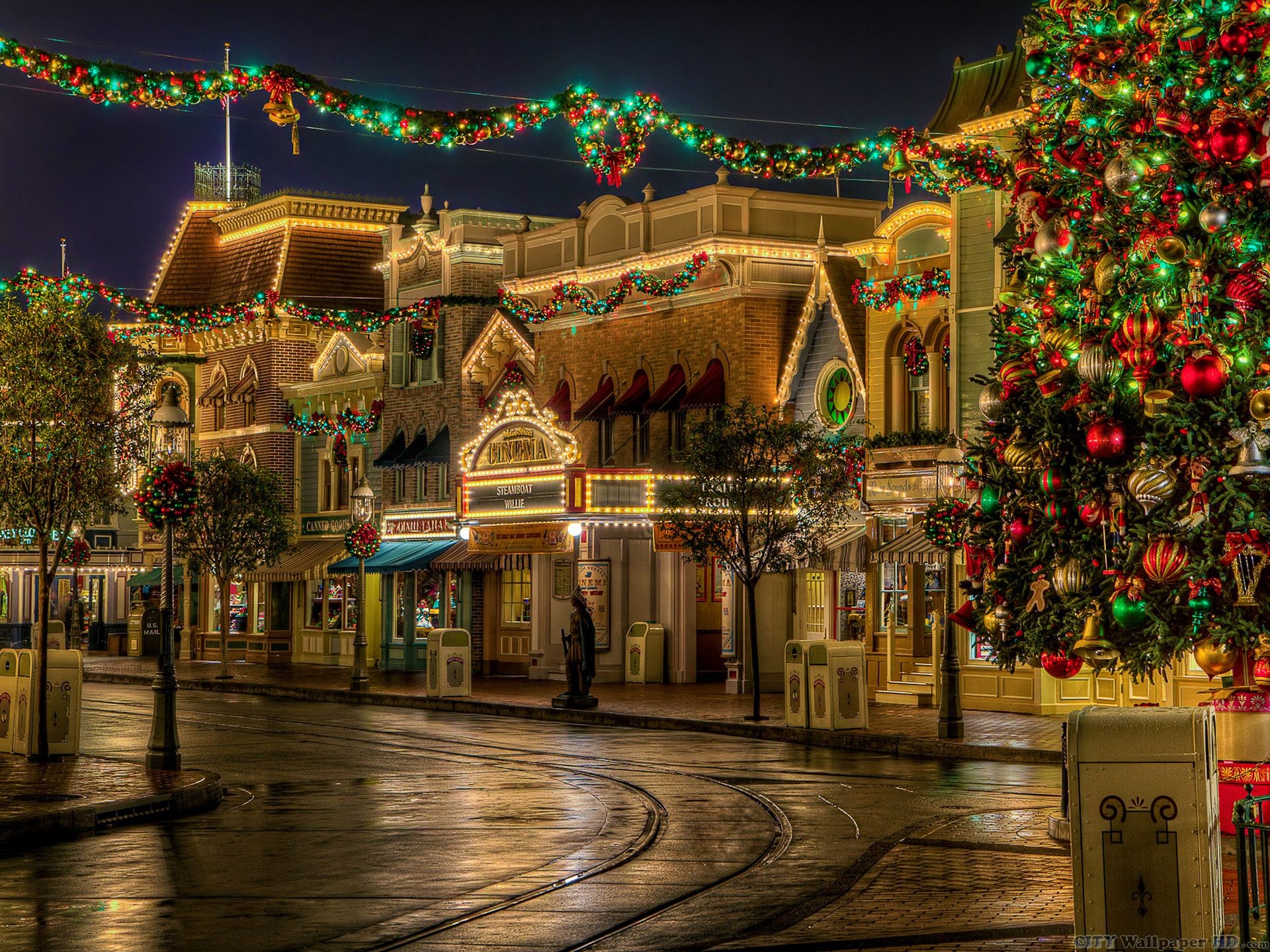 Main Street, U.S.A., Disneyland, Natale, Luci, sfondo per iPad e tablet