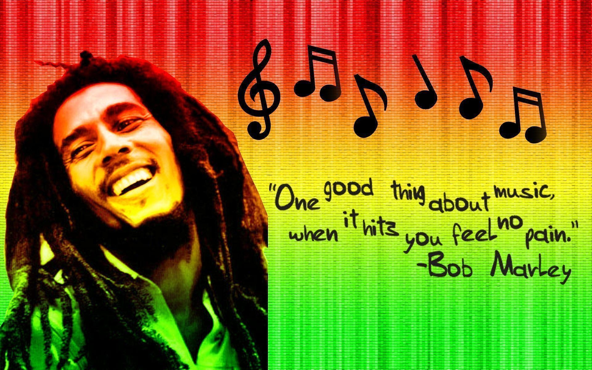 Bob Marley, Citazione, Note musicali, Colori rasta, Full HD, sfondo per portatile