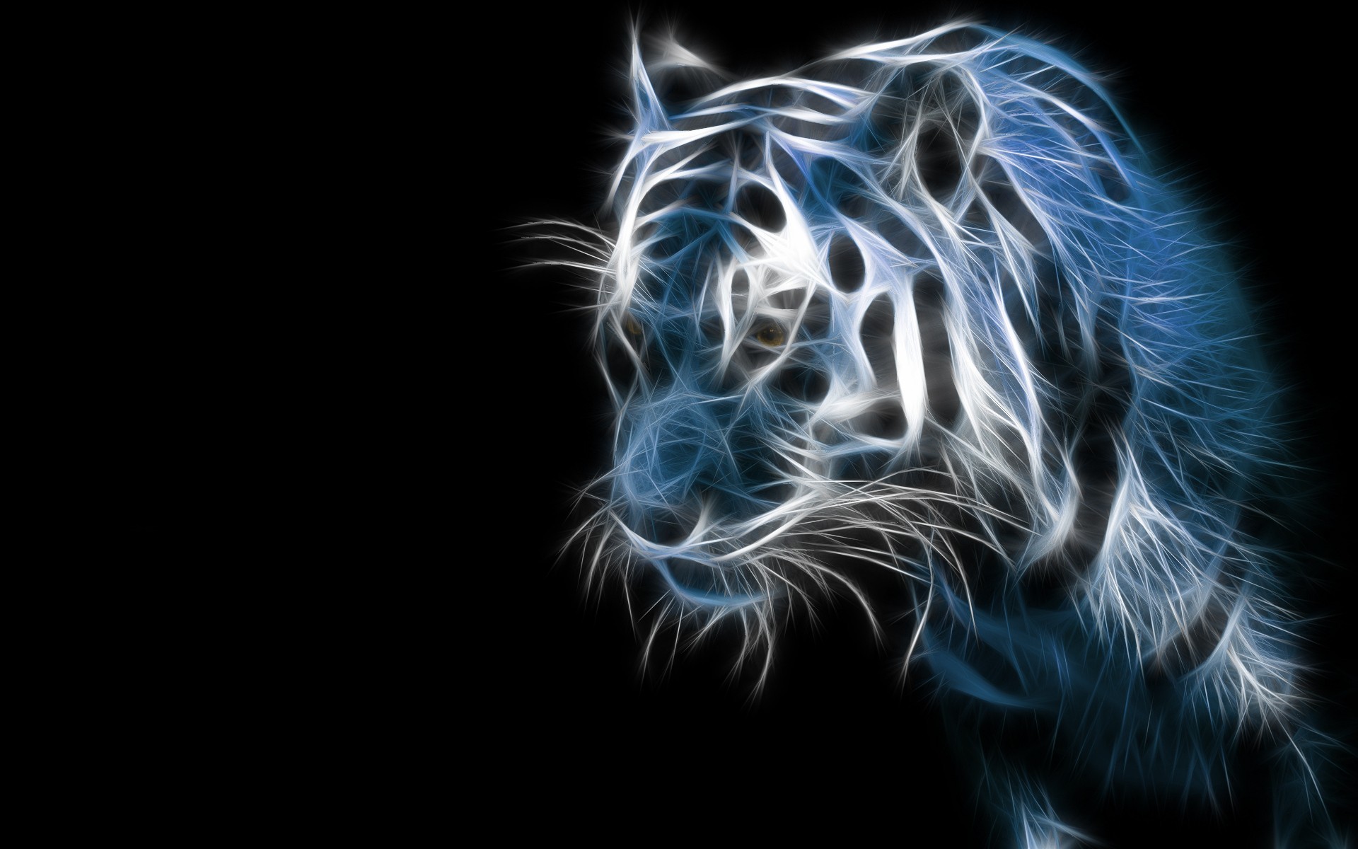 Tigre, Effetto frattale, Sfondo nero, Full HD, wallpaper PC