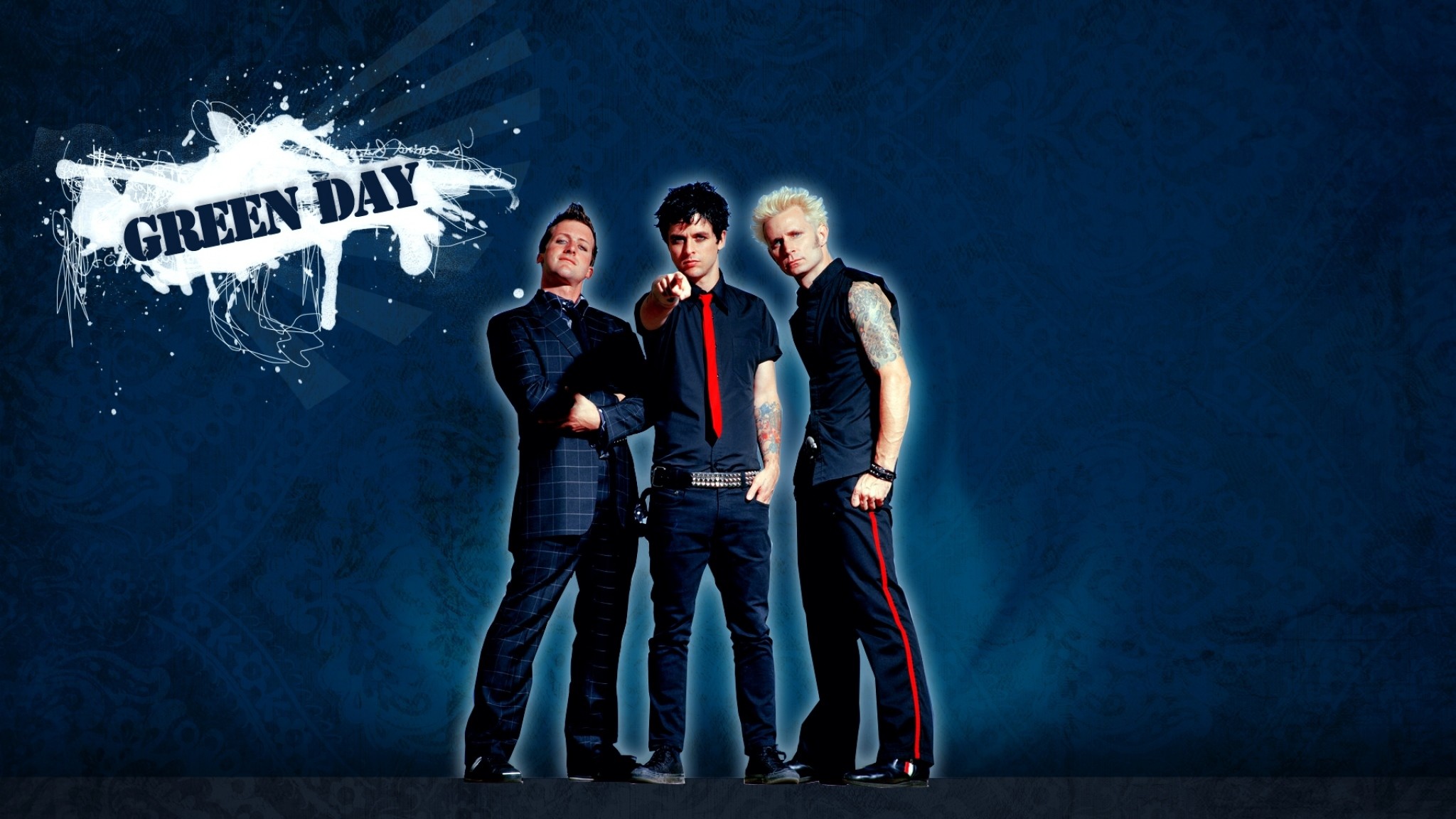 Green Day, Billie Joe Armstrong, Mike Dirnt, Tré Cool, Blu, 16:9 Full HD, sfondo widescreen