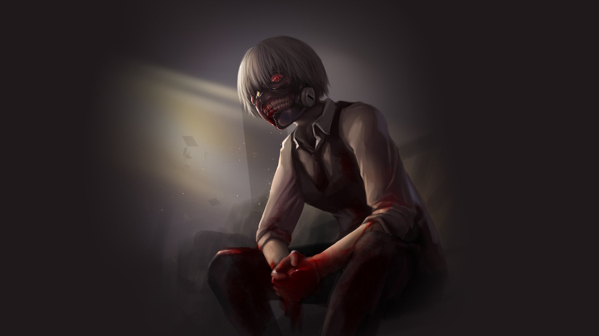 Ken Kaneki, Tokyo Ghoul, Maschera, Buio, Full HD, sfondo per PC