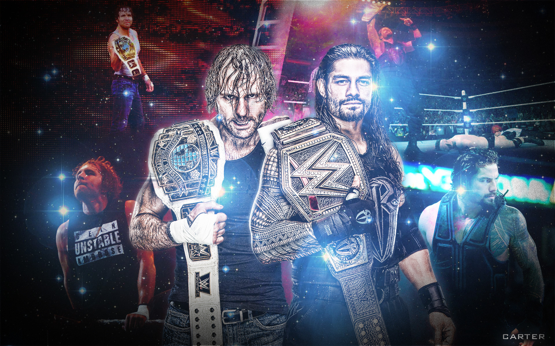 Roman Reigns, Dean Ambrose, Seth Rollins, The Shield, WWE, Cinture da campione, immagine di sfondo