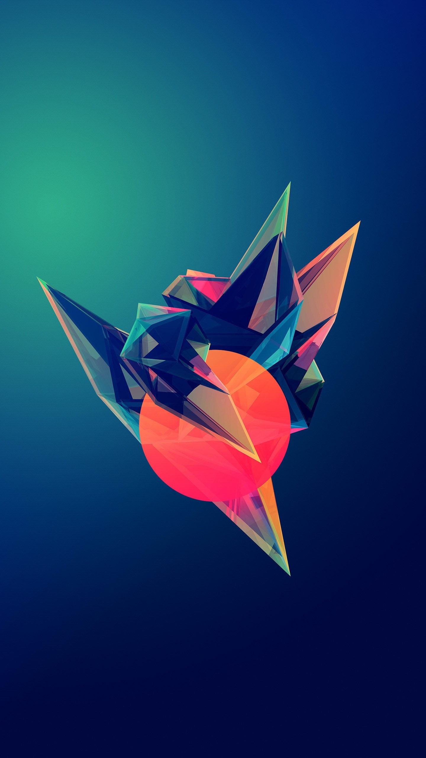 Low poly, Poligoni, Arancione, Sfondo blu, QHD+, schermata di blocco del cellulare