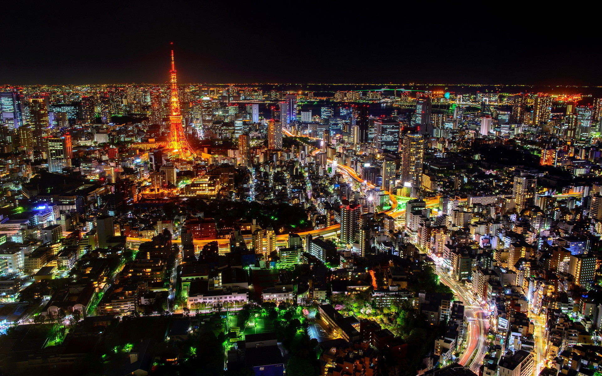 Tokyo Tower, Tokyo, Notte, Luci della città, 1920x1200, immagine di sfondo