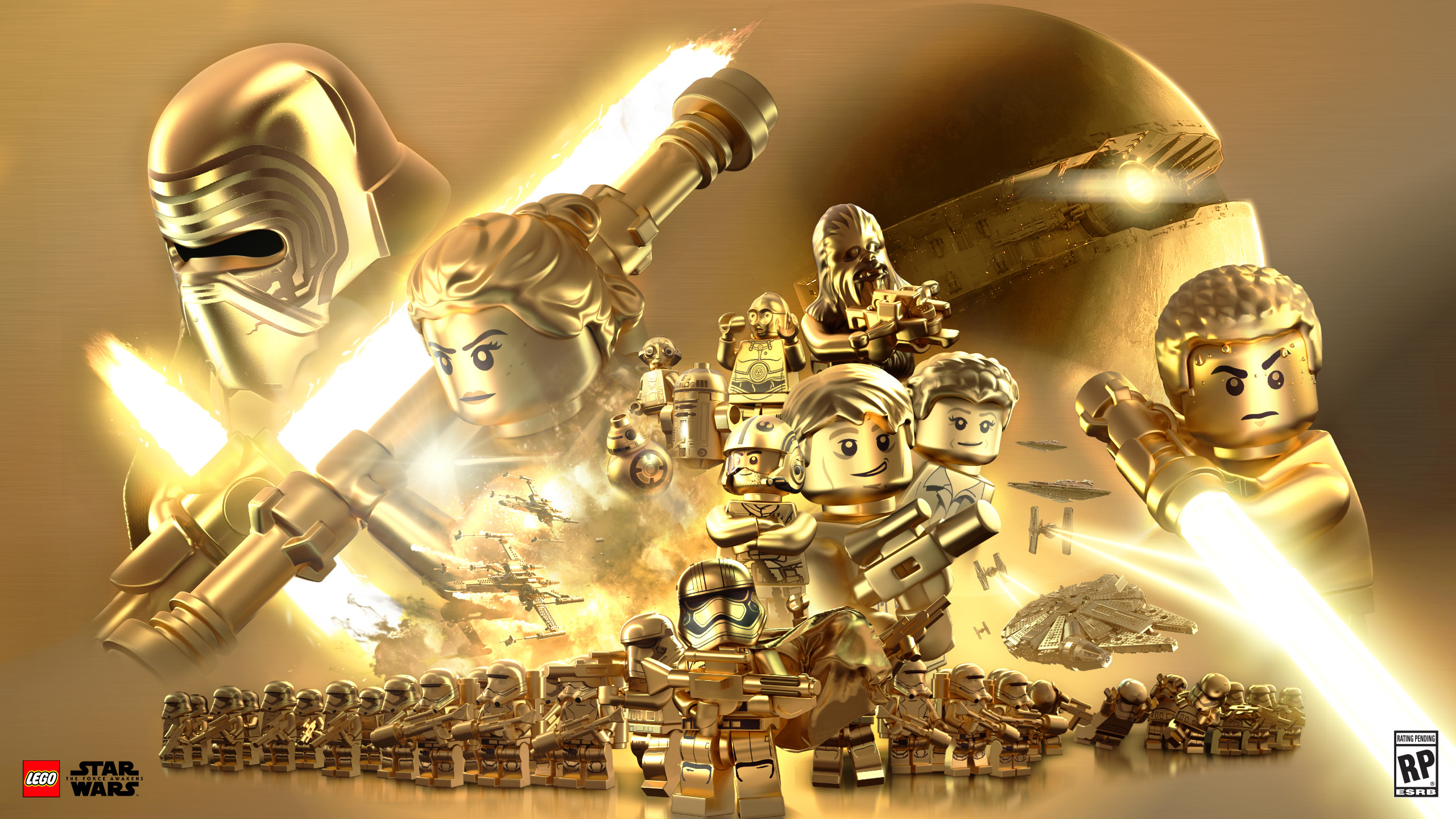 LEGO Star Wars: Il risveglio della Forza, Oro, Minifigure, 2K, sfondo per portatile