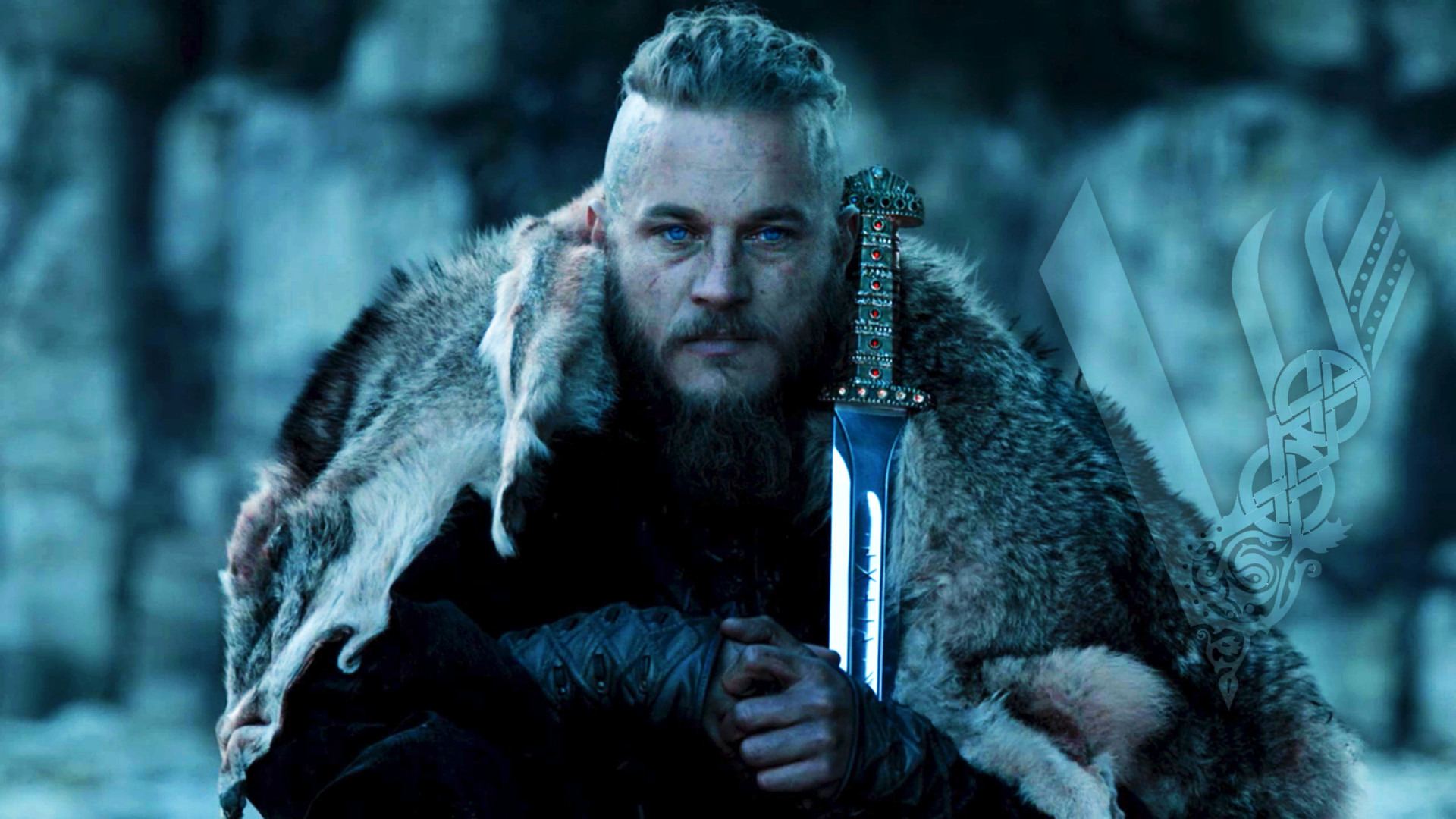Ragnar Lothbrok, Vikings, Spada, Pelliccia, Full HD, sfondo per portatile
