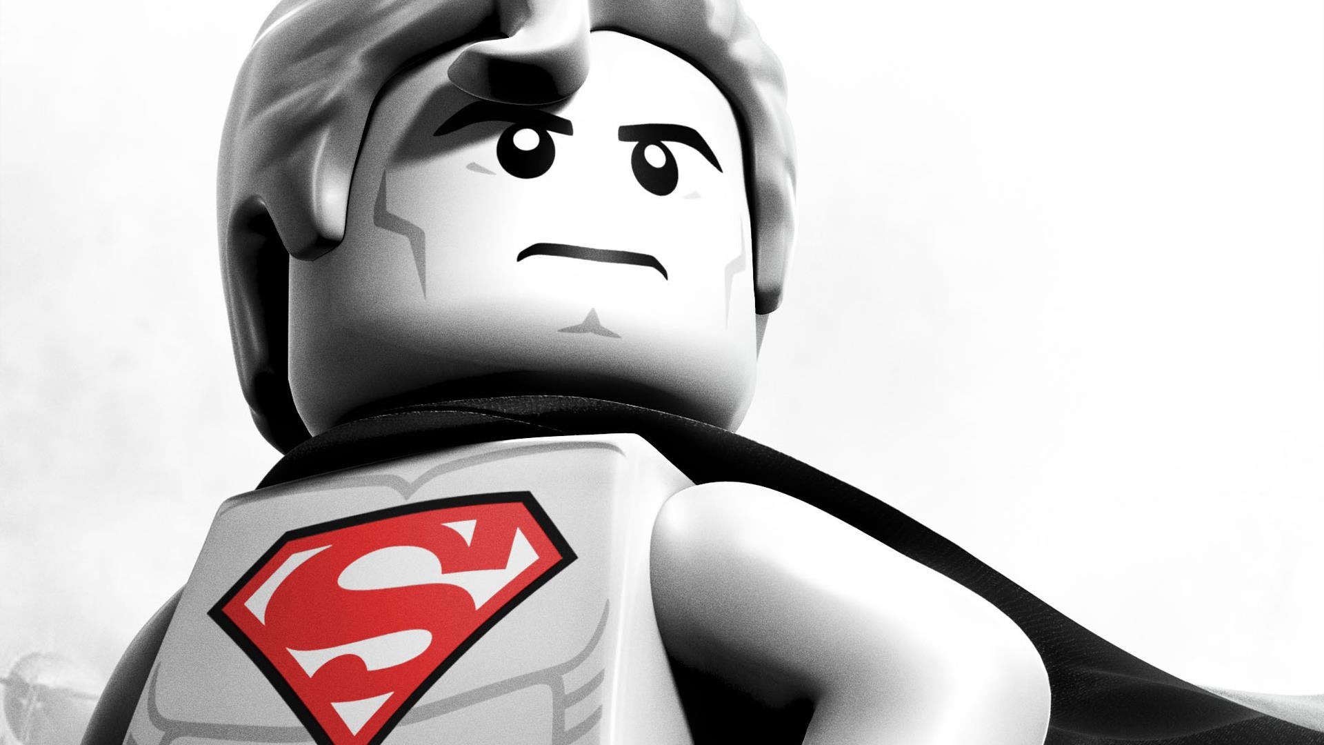 Superman, LEGO DC Super Heroes, Bianco e nero, Primo piano, 1920x1080, immagine di sfondo