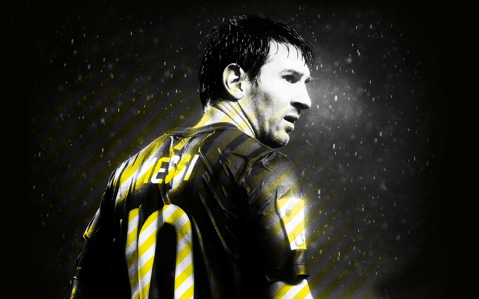 Lionel Messi, Maglia numero 10, Bianco e nero, Giallo, Full HD, sfondo desktop