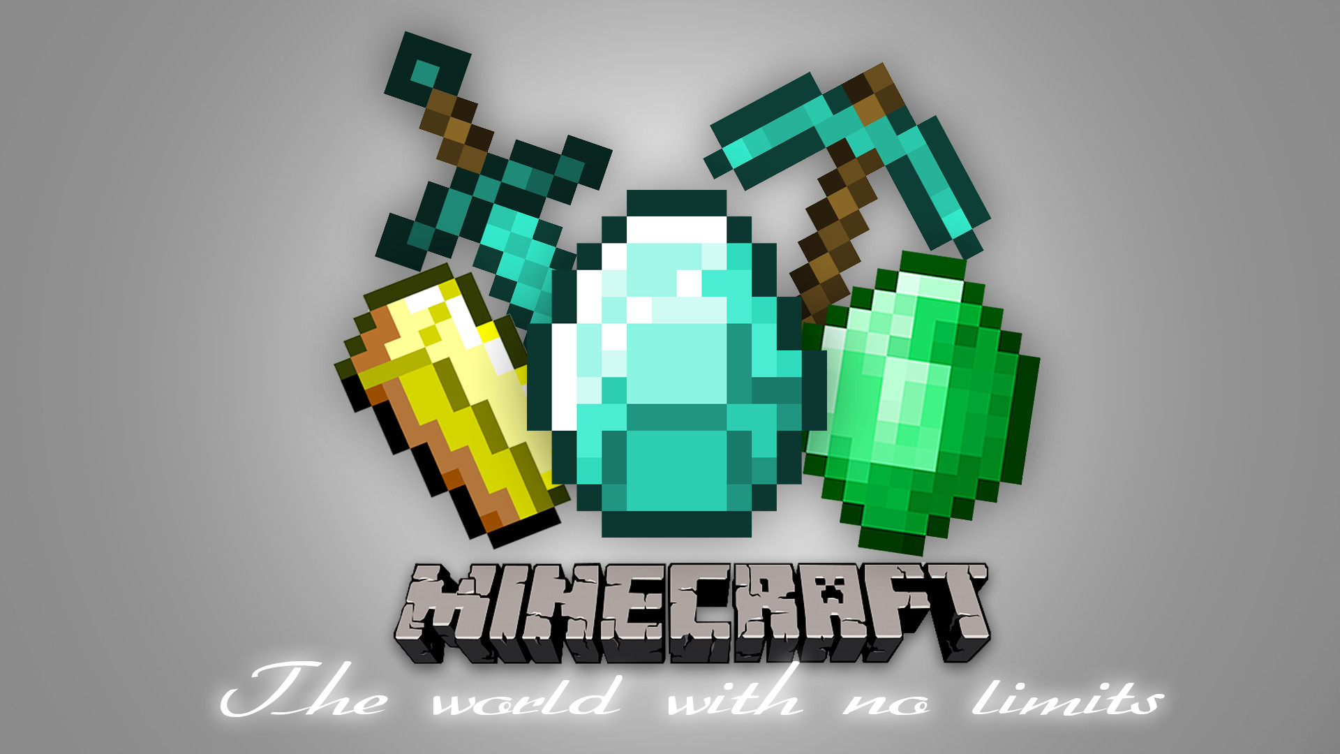 Minecraft, Diamante, Smeraldo, Piccone, Logo, 1920x1080, immagine di sfondo