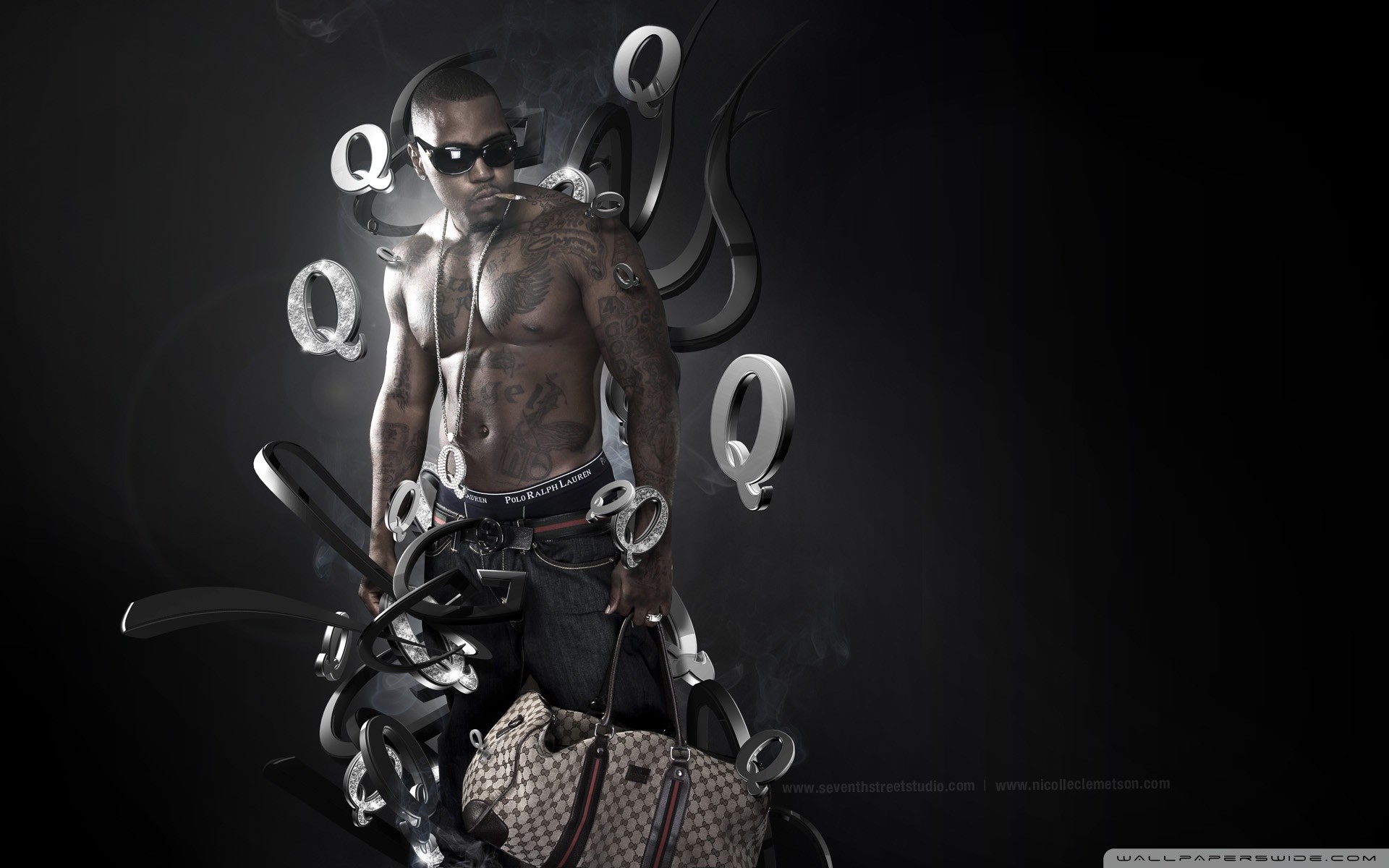 Modello, Borsa Louis Vuitton, Bianco e nero, Arte digitale, 1920x1200, sfondo per PC
