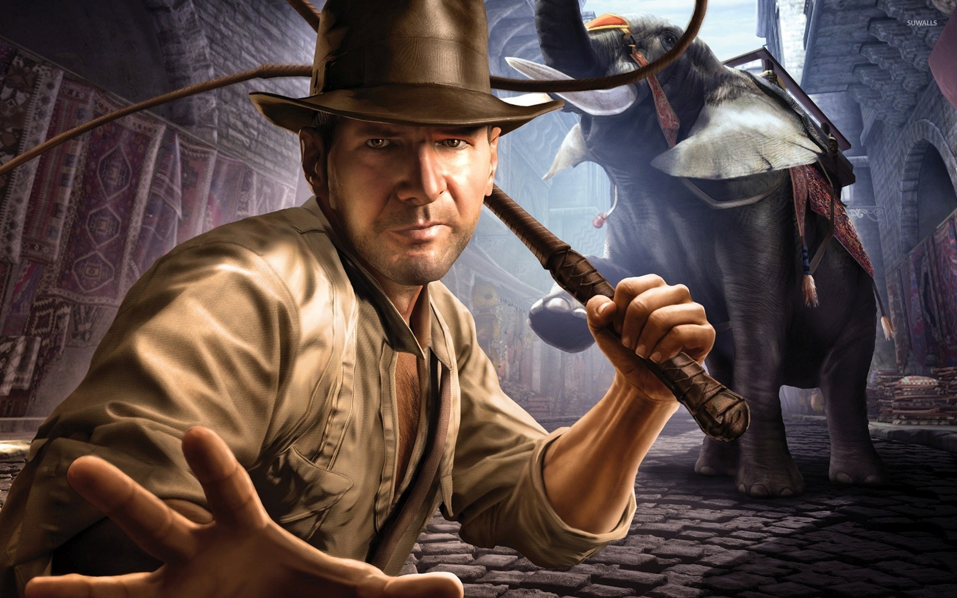 Indiana Jones, Harrison Ford, Frusta, Elefante, Arte digitale, 1920x1200, sfondo MacBook Pro