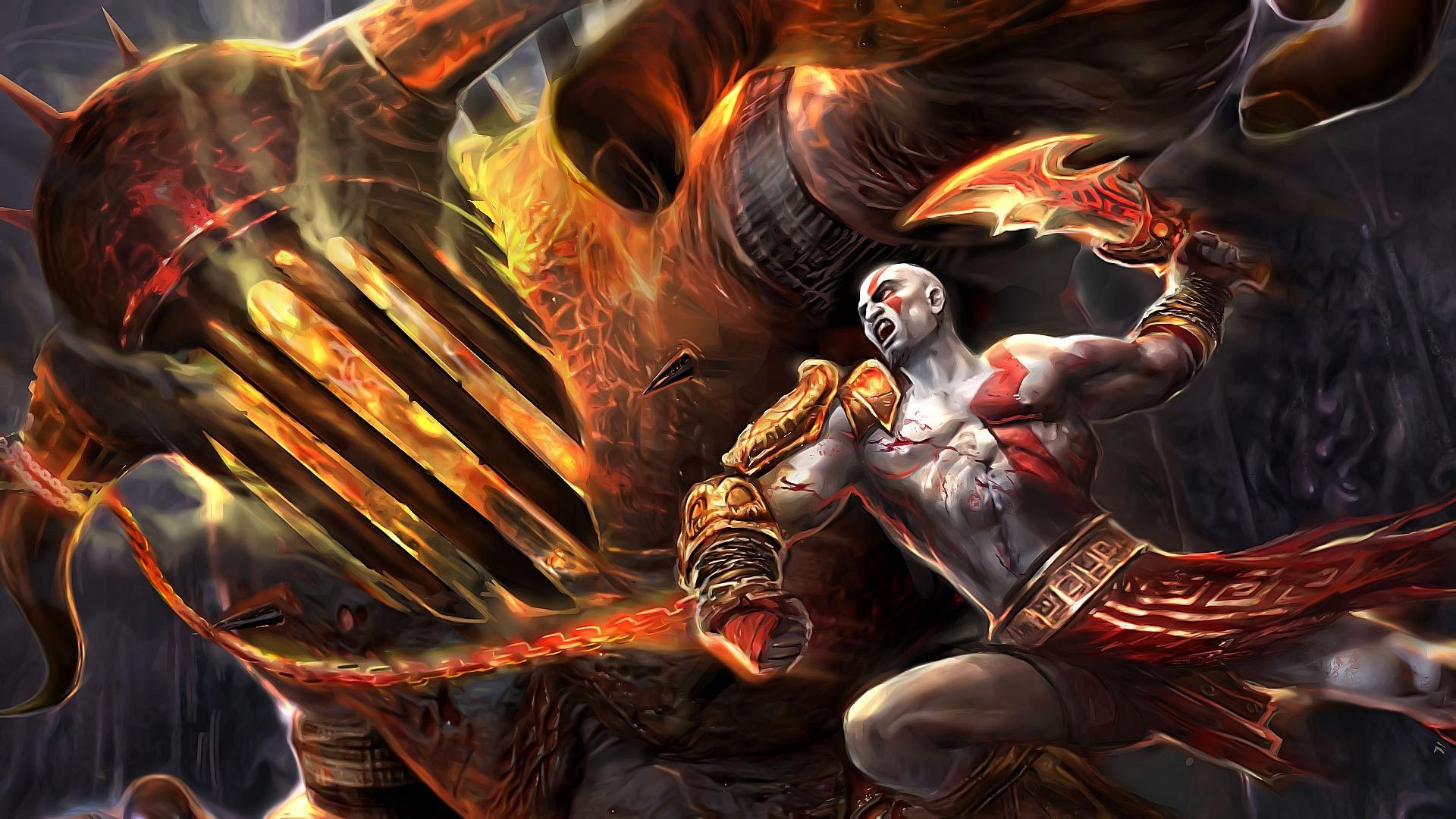 Kratos, God of War III, Cronos, Titano, Lame del Caos, Full HD, sfondo per PC