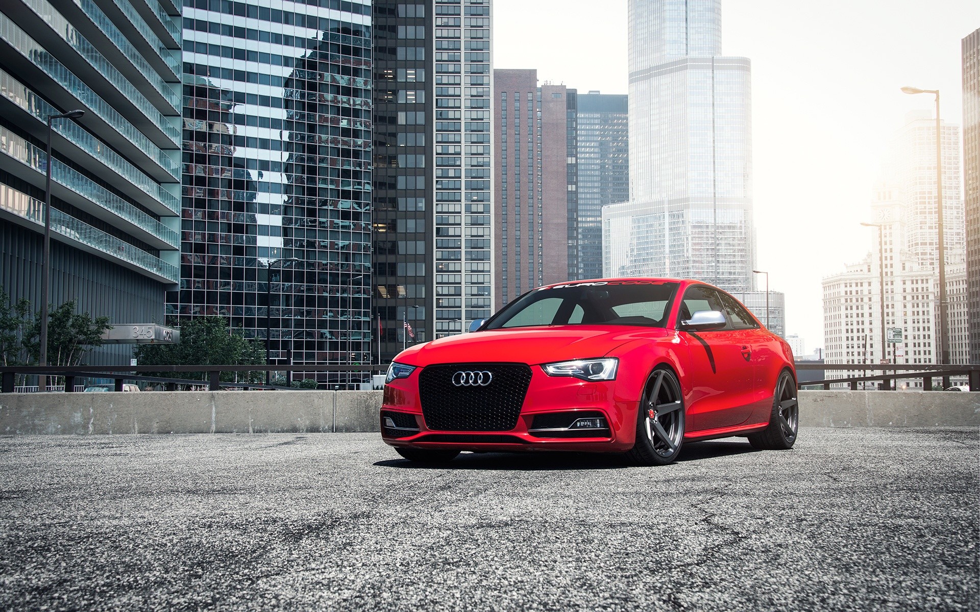 Audi S5, Audi, Grattacieli, Rosso, Full HD, sfondo desktop