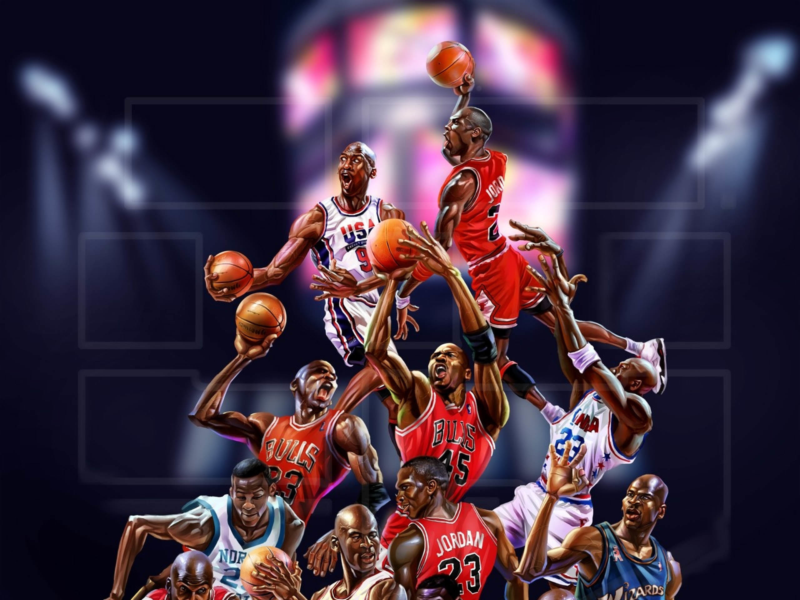 Michael Jordan, Chicago Bulls, Caricatura, Collage, 2K, schermata di blocco iPad