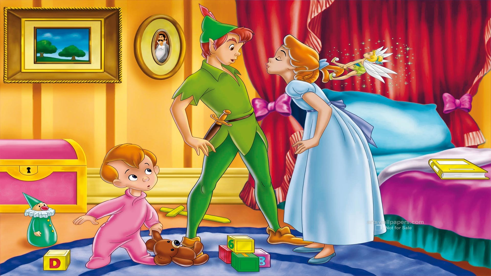 Peter Pan, Wendy, Michael Darling, Trilli, Cameretta, Full HD, sfondo per PC