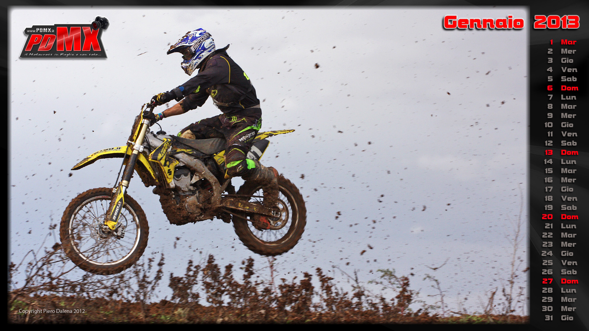 Suzuki RM-Z, Salto, Calendario, Gennaio 2013, Fango, 1920x1080, sfondo per PC