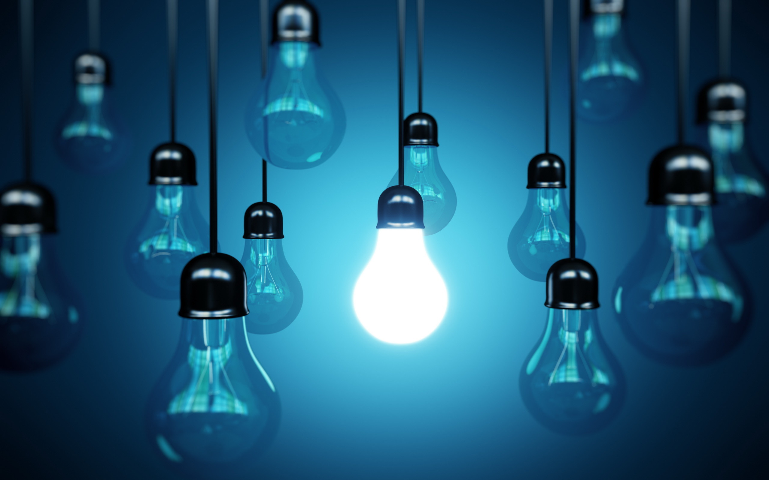 Lampadine, Lampadina accesa, Idea, Blu, 2560x1600, sfondo per PC