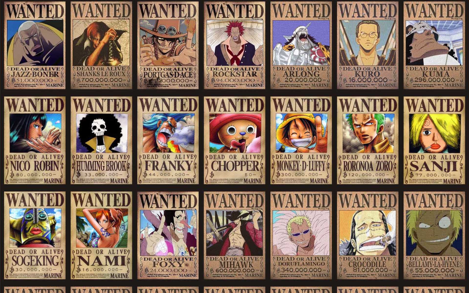 Avvisi di taglia, Wanted, One Piece, Collage, 1920x1200, sfondo MacBook Pro