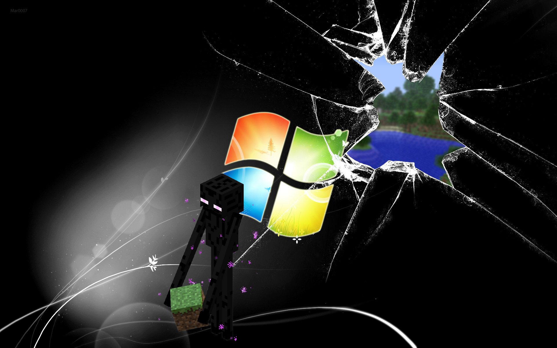 Enderman, Minecraft, Logo Windows 7, Vetro rotto, 1920x1200, sfondo MacBook Pro
