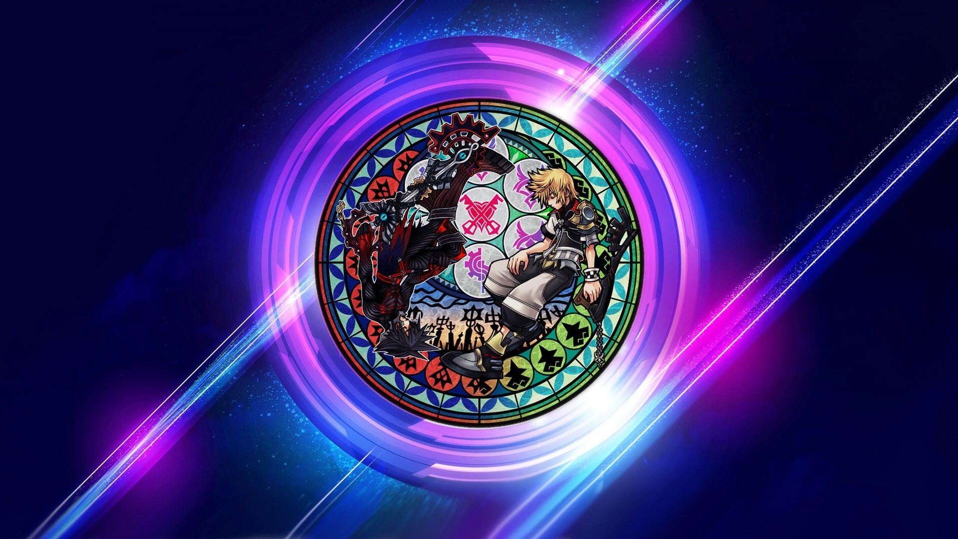 Kingdom Hearts, Vetrata, Luci al neon, Viola, Full HD, sfondo Windows 11