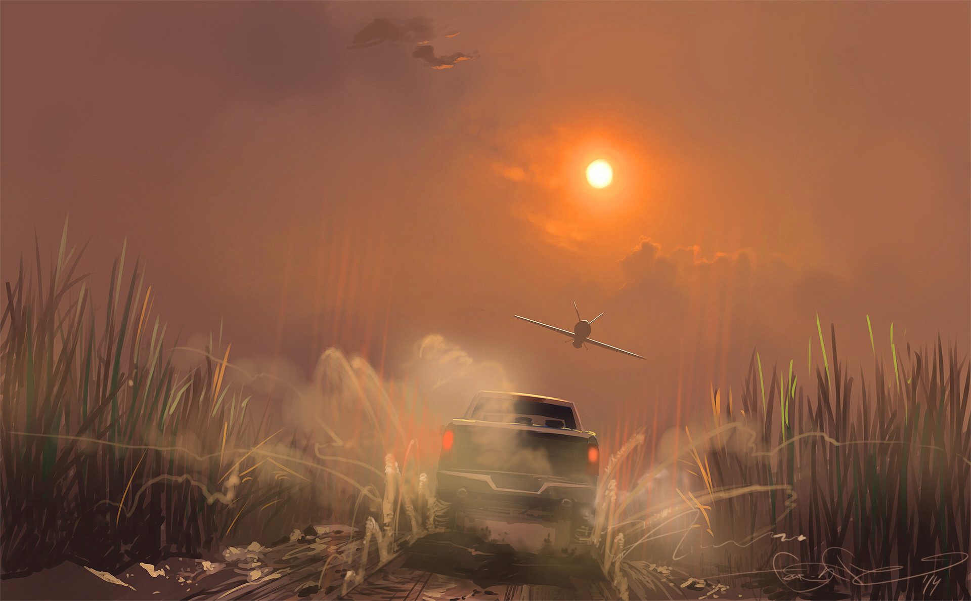 Interstellar, Tempesta di sabbia, Drone, Pick-up, Pittura digitale, sfondo MacBook Air