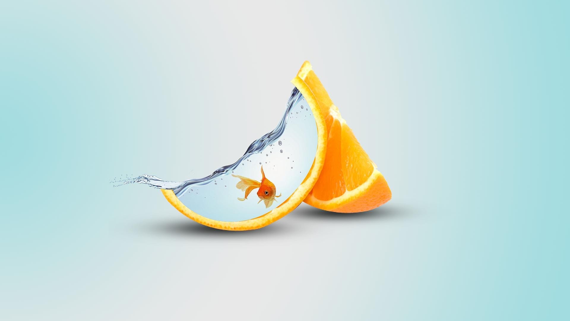 Arancia, Pesce rosso, Acqua, Surreale, Full HD, sfondo per PC e portatile