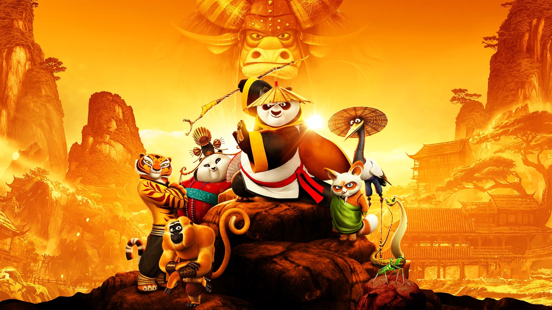 Kung Fu Panda 3, Po, Tigre, Cinque Cicloni, DreamWorks, Full HD 1080p, sfondo desktop
