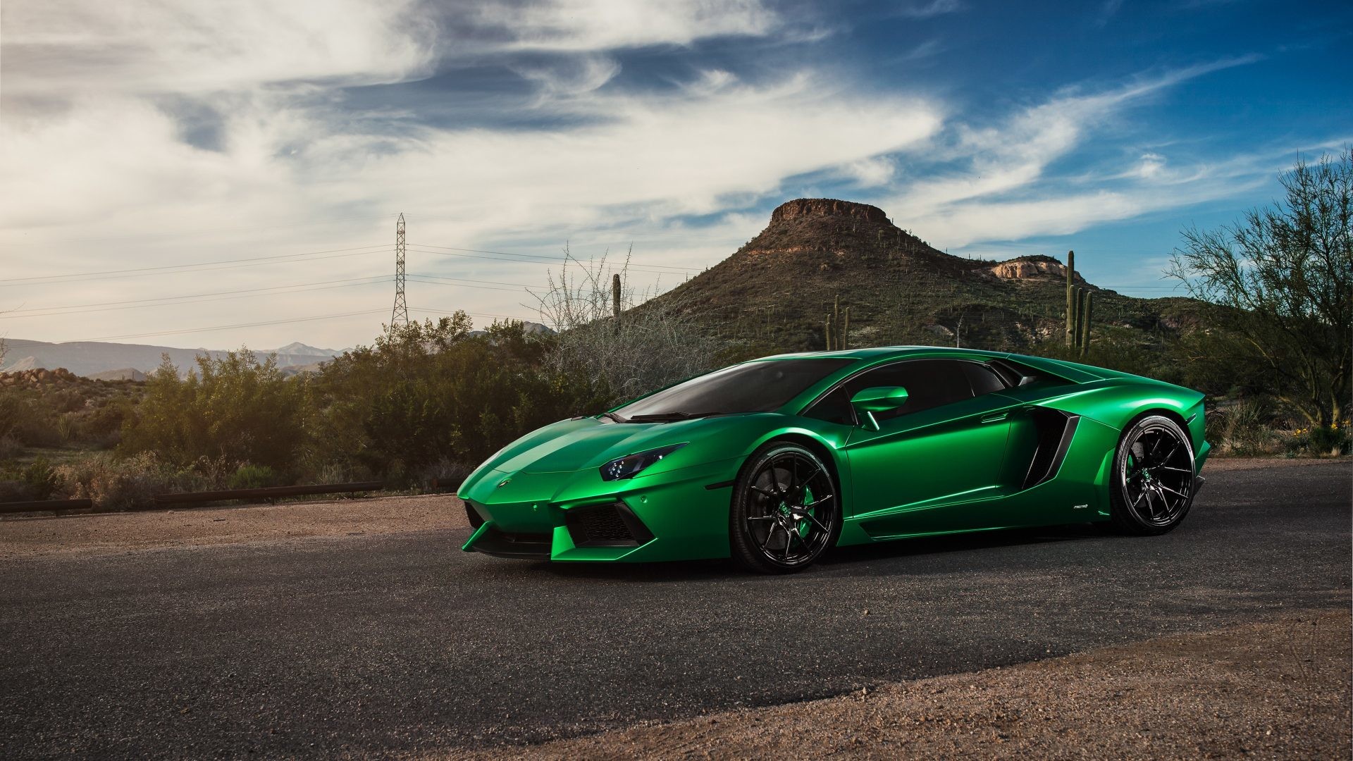 Lamborghini Aventador, Verde, Deserto, Montagna, Full HD, sfondo per PC e portatile