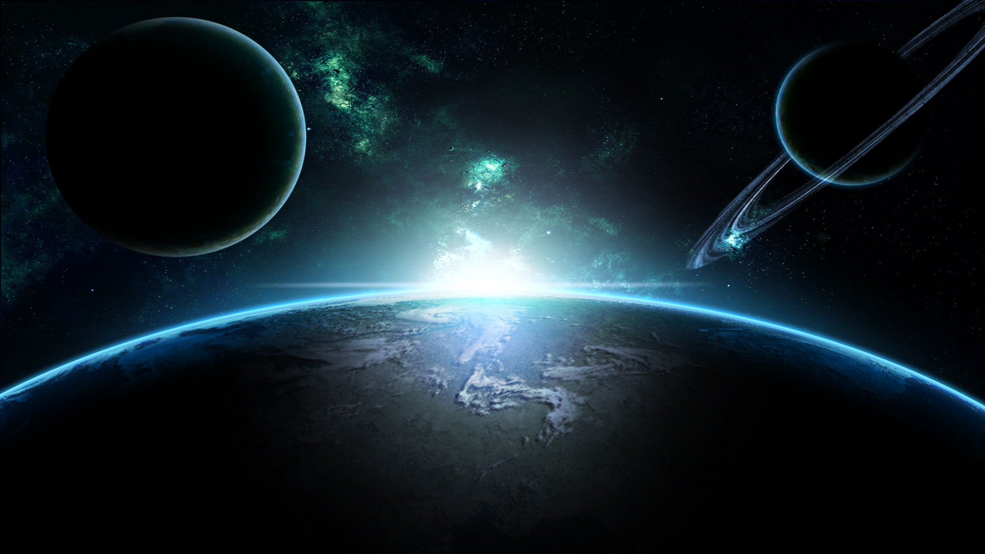 Terra, Pianeti, Alba nello spazio, Anelli planetari, Fantascienza, sfondo Windows 11