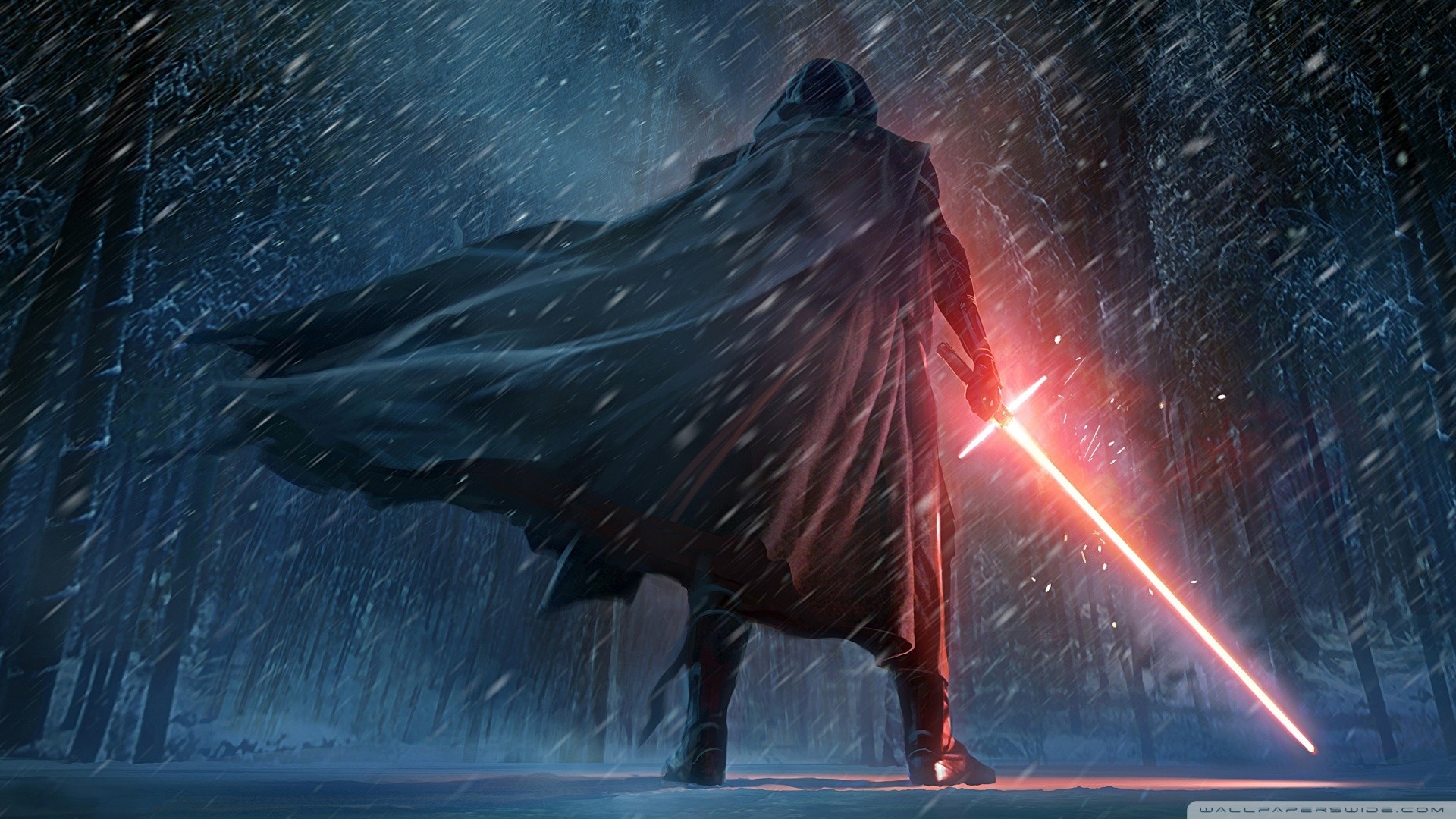 Kylo Ren, Star Wars: Il risveglio della Forza, Spada laser, Neve, sfondo Windows 11
