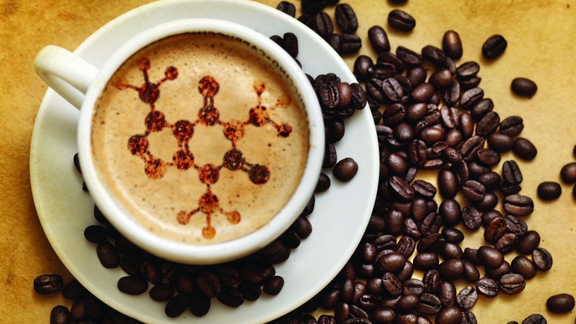 Molecola di caffeina, Caffeina, Cappuccino, Chicchi di caffè, Full HD 1080p, sfondo desktop