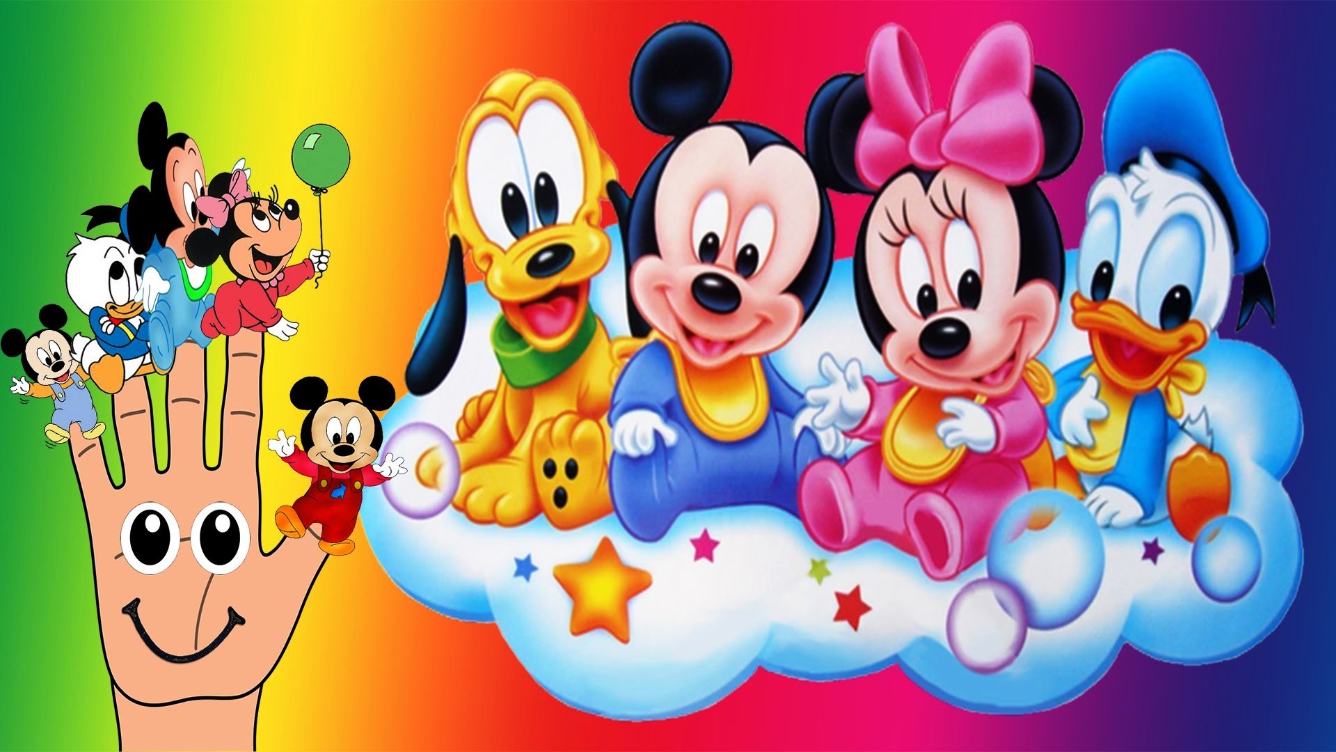 Topolino, Minnie, Pluto, Paperino, Arcobaleno, Nuvola, 1920x1080, sfondo per PC