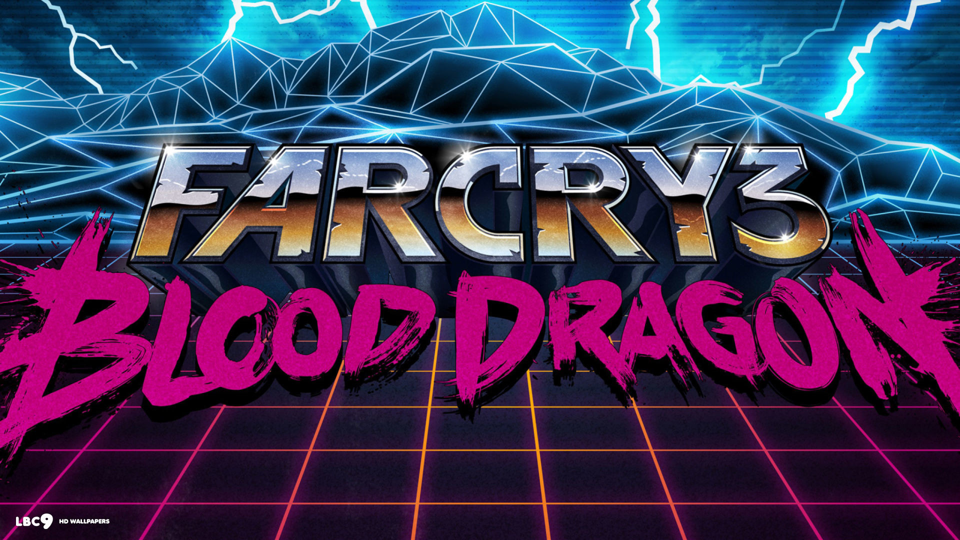 Far Cry 3: Blood Dragon, Logo, Neon, Retrowave, 16:9 Full HD, sfondo widescreen
