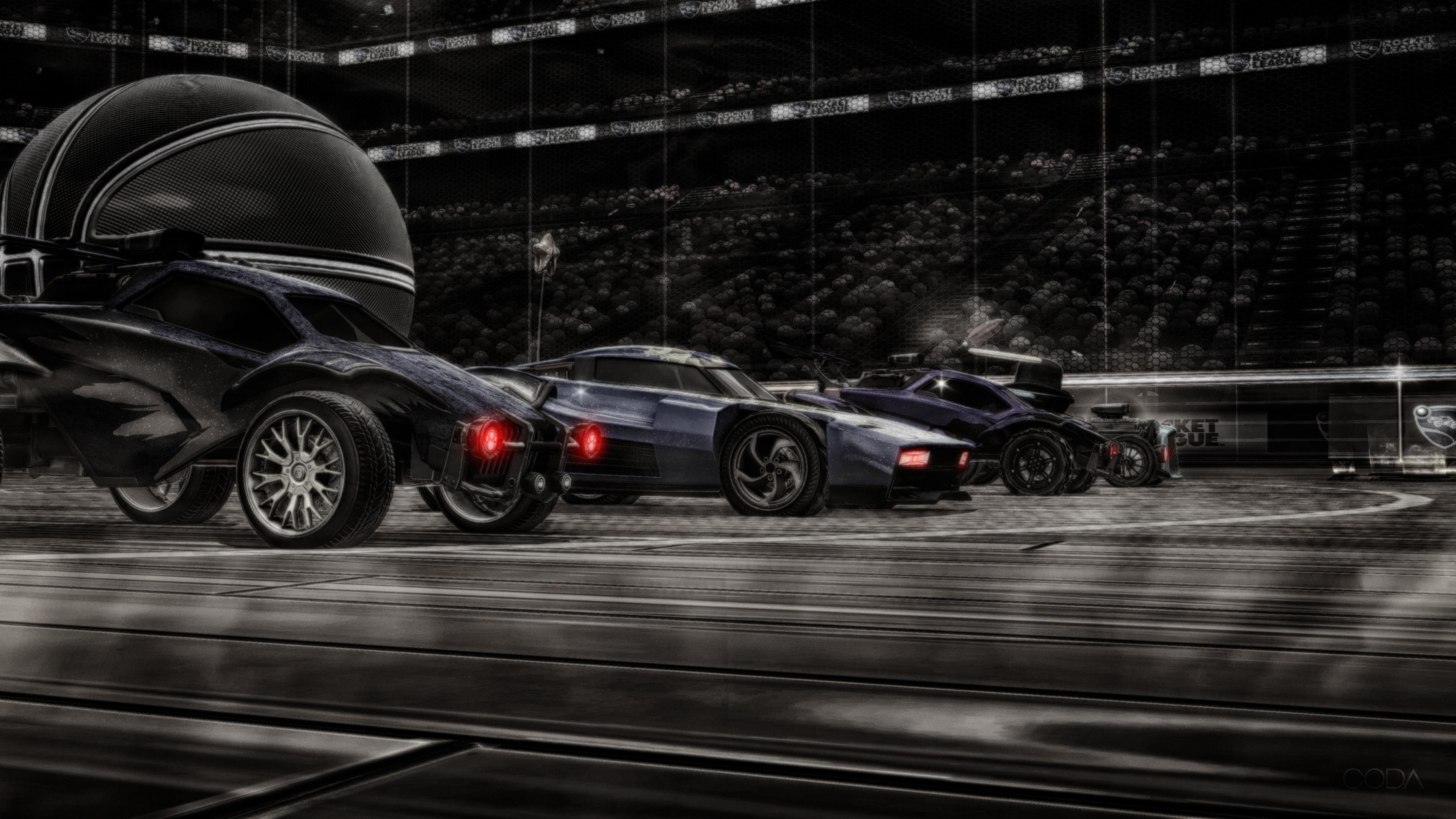 Rocket League, Auto, Pallone, Bianco e nero, 3840x2160, immagine di sfondo
